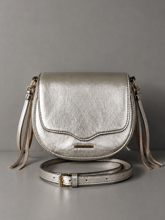 Rebecca Minkoff Handbags - Rebecca Minkoff Gold Metallic Leather Double Zip Mini Saddle Crossbody Bag Y2K